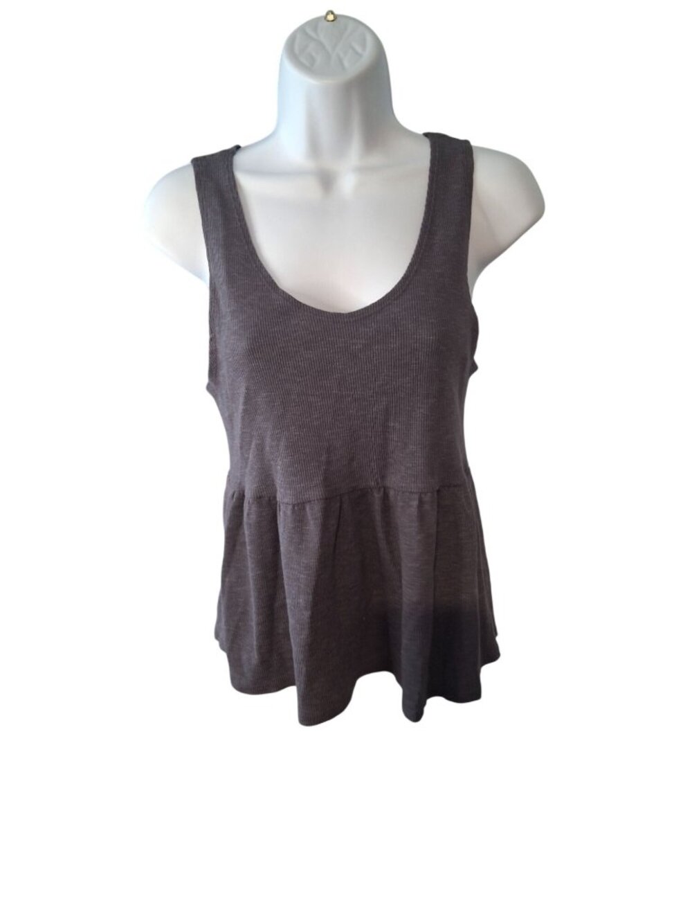 T.LA Anthropologie Ribbed Peplum Tank Top Gray Small Cottagecore Boho USA